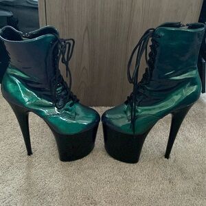 *On Hold* 8” Pleaser Heels - “Oil Slick” purple and green